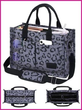Canvas Tote Bag Zip Closure Multi Pocket Work Travel Crossbody